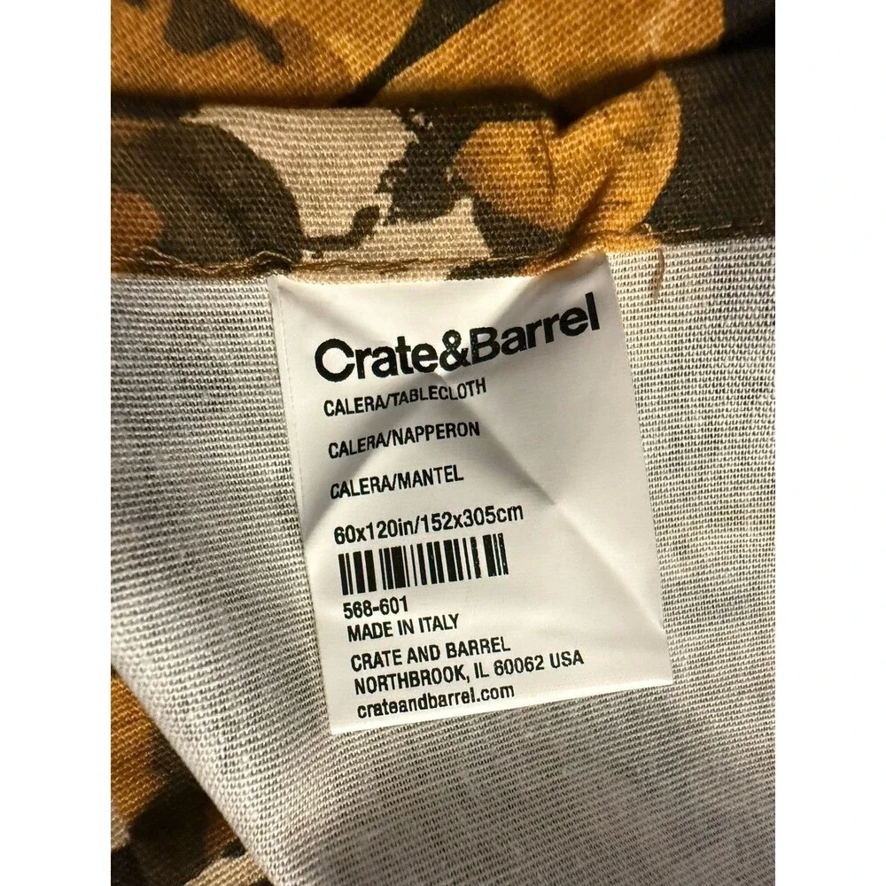 NWT Crate & Barrel 60x120” Tablecloth Yellow Gold Abstract Made Italy Cotton